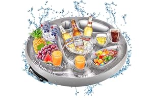 RICOFOT Plateau Flottant Piscine, 8 Cavités Bar Flottant pour Piscine, Porte Gobelet Gonflable Piscine Parfait pour Les Boissons Les Collations Les Téléphones Portables et Tout Autre Chose