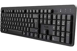 Trust ODY II Clavier sans Fil Silencieux AZERTY Français, Touches Plates Flottantes, Résistant aux Éclaboussures, Récepteur USB RF 2.4GHz, Clavier pour PC, Ordinateur Portable, Mac - Noir
