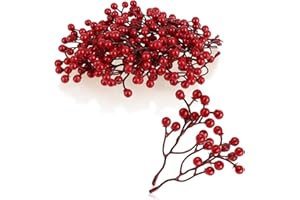 ‎COM-FOUR com-four® 25x Deko-Zweig - dekorative kleine Äste mit Beeren - Dekozweige als Tischdekoration - Bastelzubehör für DIY-Arbeiten (25 Stück - rote Beeren 2)