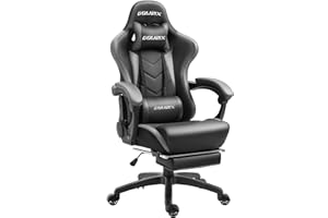 Dowinx Silla ergonómica de oficina para videojuegos para PC con soporte lumbar, estilo racing, piel sintética, con reposapiés extraíble, grande