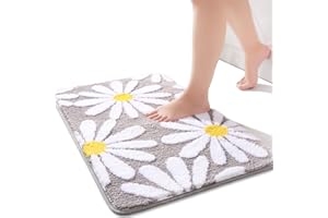 QJHOMO Gris Tapis de Salle de Bain Mignon Marguerites Tapis Antidérapant Lavable 50 x 80 cm