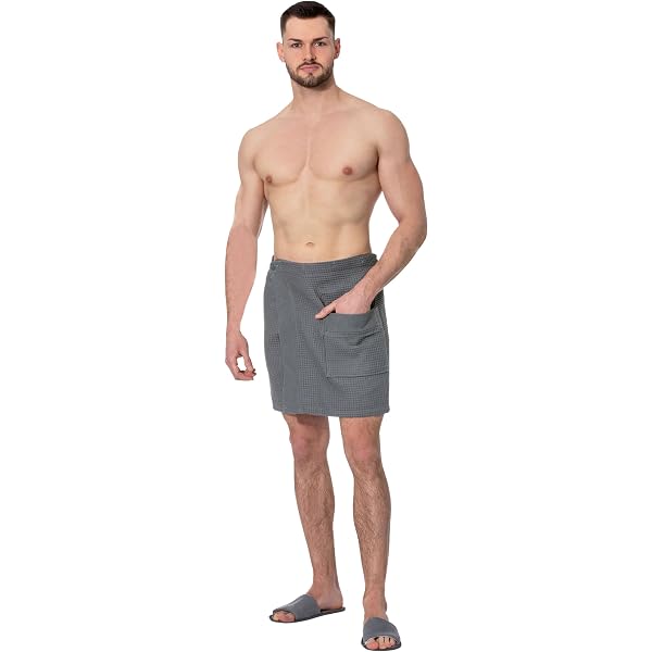 Jupe Serviette De Bain Pour Homme - Paréo Sauna Avec Poche Et Velcro - Léger, Séchage Rapide, Couleur Unie - 9