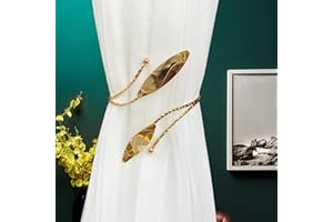 AUTUUCKEE Curtain Tiebacks, 2 Pack Decorative Metal Leaves Curtain Holdbacks, Creative Window Drape Twist Tie Backs Curtain Holders, Decorative Draperies Holdbacks(Gold)