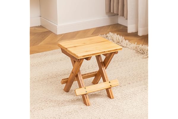 HOKIPO Foldable Bamboo Stool Compact Rectangle Wooden Stool for Sitting, Footrest, Meditation, Kids, Dry Bathroom Use Foldable & Portable (AR-5783)