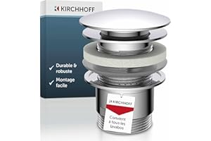 KIRCHHOFF Design Garniture de vidage universelle pour lavabo, Pop Up bouchon de lavabo, soupape de vidage avec trop-plein, bouchon de vidage pour lavabo de salle de bains & lavabo, chrome 98807330