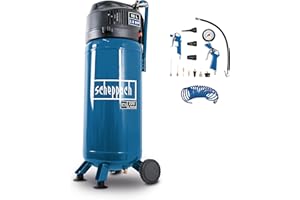 Scheppach Compresseur Vertical HC51V avec 13 accessoires et 8m de tuyau | 10 bar | Cuve de 50L | Sans huile | 1500W - 2CV | Puissance d'aspiration 220 l/min | Double raccord | Réducteur de pression
