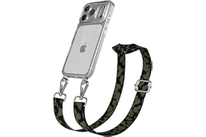 EAZY CASE Handykette - Verstellbares Taschenband kompatibel mit iPhone 17 Pro, Schulterriemen, Handykordel mit Silikon Hülle, Umhängetasche, Dunkelgrün Camouflage Silber