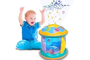 Gzolxkwin Baby Spielzeug ab 1 Jahr Mädchen Jungen Ozean Rotation Projektor Licht Musik Kinder Spielzeug 1 Jahr 12 18 Monate Babyspielzeug Geburtstag Geschenk für 1 2 Jahre Mädchen Jungen