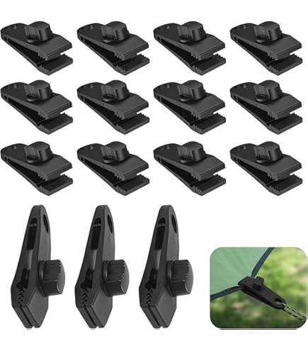 10 stuks tentzeilclips, zeilbevestigingsclips, tentclips, zeilclips, luifelklemmen, luifelklemmen voor kamperen in de open lucht, 4 windtouwen, 4 touwlussen