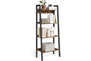 VASAGLE Ladder Shelf, 4-Tier Narrow Shelf, Bookshelf for Home Office, Living Room, Bedroom, Kitchen, Industrial, Rustic Brown and Ink Black LLS054X01