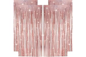 Lametta gardin roséguld set om 4 – flicka festdekoration foliefransar metallisk tinsel skimmer gardin bakgrund för födelsedag, prinsessa, enhörning, ballerinaskor, söt 16, babyparty, inskolning