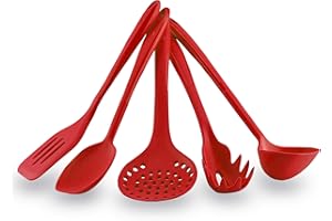 ‎KOCHBLUME Kochblume Küchenhelfer Set, 5-teilig, Flexwender, Saucenlöffel, Schaumlöffel, Pastalöffel, Schöpflöffel | Premium Premium-Silikon & BPA freimit Edelstahlkern (rot)