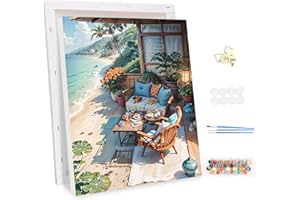 MEIYUDA Peinture par Numero Adulte avec Cadre Paysage, Vue Mer Kit de Peinture à l'Huile sur Toile par Numéro, Débutants Peinture Acrylique Pigmentée, Decoration Maison Cadeau 30x40cm