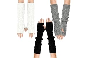 YUFFQOPC 3 Pairs Winter Arm Warmers, Wrist Warmers Long Fingerless Gloves for Women and Men, Knitted Arm Warmer Knitted Women's Gloves for Winter