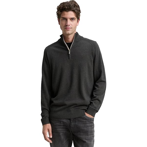 TOM TAILOR Men's Basic Pullover with Troyer Collar, 15398 Light