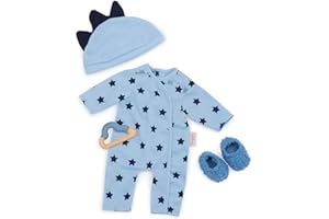 LullaBaby - Ensemble de vêtements pour poupée de 36 cm - Ensemble pyjama Onesie - Chapeau avec pointes 3D, sucette, chaussons pelucheux - Jeu imaginatif - 2 ans et +