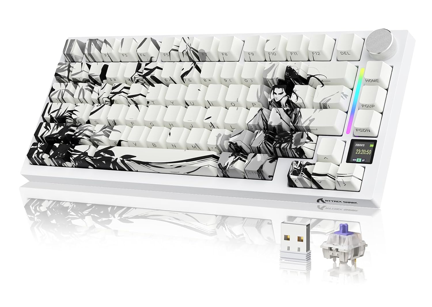YINDIAO ATTACK SHARK X820 Ultra Gasket Clavier Mécanique avec écran TFT et Knob, Disposition ANSI 75%, 2,4GHz/BT/Filaire, 5 Mousses Insonorisantes, Hot-Swap, pour PC, MAC (Guerrier Sombre)