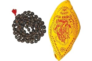 TreegoArt Czarna czysta Kamalgatta Mala, naturalny Kamal Gatta Mala/oryginalny lotos 108 koralików Mala z kombinacją torby Gamukhi Jaap