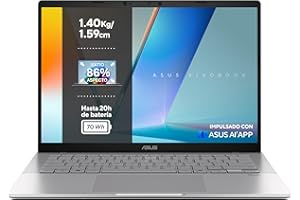 ASUS Vivobook S 14 S3407CA-LY040W - Ordenador Portátil 14" WUXGA (Intel Core Ultra 7 255H, 16GB RAM, 1TB SSD, ARC 140T, Windows 11 Home) Gris Mate - Teclado QWERTY español