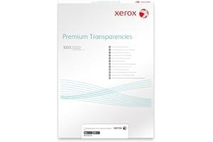 Xerox 003R98220 Premium - Paquete de transparencias negro/blanco, con 100 hojas en DIN A4 para impresoras láser y de color, clara