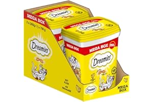 DREAMIES Katzensnacks - 2x350g - mit Käse - Traumhaft knusprige Katzen Leckerlies mit zarter Füllung - Mega Box