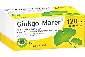 Ginkgo-Maren 120mg Tabletten: Hochdosierter Ginkgo biloba Extrakt zur Unterstützung von Gedächtnis & Konzentration, Pflanzliches Arzneimittel zur Förderung der Durchblutung im Gehirn, 120 Stück