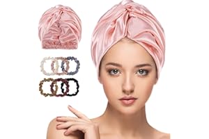Fingertoys Seidenhaube Schlafmütze Silk Bonnet und 6 Stück Seide Haargummi Haare Ringe, Superweiche Haarpflege Nachtmütze Satin Bonnet Haarhaube mit Gummiband, Geeignet zum Waschen Make-Up