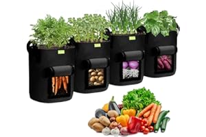 SIMBOOM Bolsas para Plantas 4 Piezas, 40L Bolsa de Cultivo de Tela no Tejida para Plantas Maceta de Patata, Zanahorias, Tomates, Cebollas y Otros - Negro