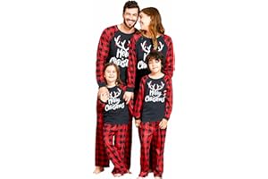 IFFEI Christmas Pyjamas Matching Family Pajamas Sets Xmas Pjs Letter Print Tops and Plaid Pants Sleepwear Nightwear for Women Men Kids Baby Pet