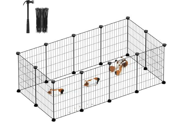 SONGMICS LPI001B01 Parc d’intérieur pour Cochon d’Inde, Cage à Lapin, Grande Enceinte d’Exercice, clôture modulable en métal à Monter soi-même pour Hamster, Animal de Compagnie, Petits Animaux - Noir