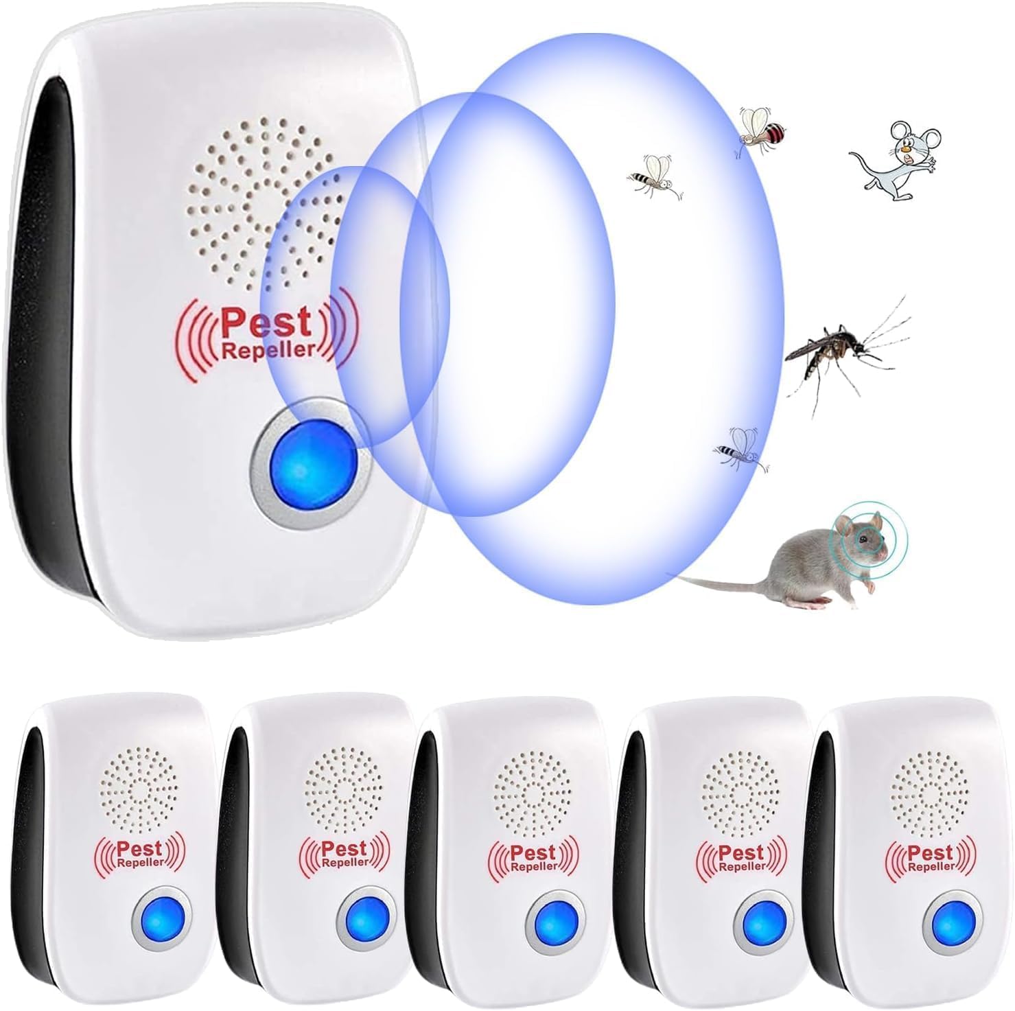 RUTIDA Repelente Ultrasónico de Plagas, 6 Pack Electrónico Repelente Mosquitos Control de Plagas, Repelente Ultrasónico Mosquitos para Interiores, Moscas, Ratones, Cucarachas, Arañas, Roedores