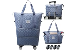 ASNEWKIT Travel Bag with Wheels,Expandable 55L Duffel Bags for Women,Foldable Rolling Duffle Bag with Wheels,Carry on Luggage,Gift for Men Women Suitcases(Blue)