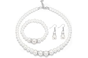Finrezio Parure di Collana Orecchini Braccialetto in Perla Finta Gioielli Set Regalo per Donna Ragazza San Valentino Natale Compleanno Festa