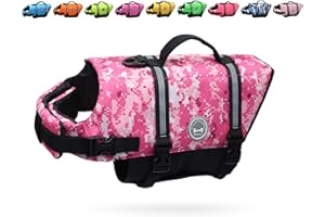 VIVAGLORY Ripstop Dog Life Jacket for Small Medium Large Dogs Boating, Dog Swimming Vest with Enhanced Buoyancy & Visibility, Camo Pink