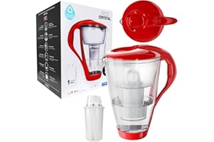 Dafi Crystal LED Dzbanek Filtrujący Wodę, Szklany do Wody Typ Classic 2l z 1 X Filtrem | Czerwony Dzbanek Filtrujący Zawiera Wkład Filtrujący & Czujnik Led | Szklany Dzbanek Redukujący Kamień, Chlor