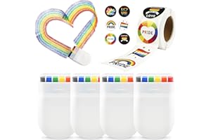 COLEESON Rainbow Face Paint Kit, 4pcs Rainbow Pride Flag Face Paint with Pride Stickers, Neon Face Paint for Pride Celebrations, Festivals, Parades - LGBT Gay Lesbian Pride Parade, Cosplay, Halloween (A)