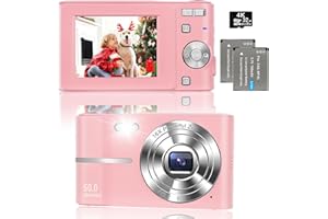 NIAAZI Digital Camera - 1080P 50MP Vlogging Camera with 16X Digital Zoom Compact Camera Rechargeable with 32GB SD Card and 2 Batteries Portable Mini Camera for Photography Teens Kids Beginners (Pink)
