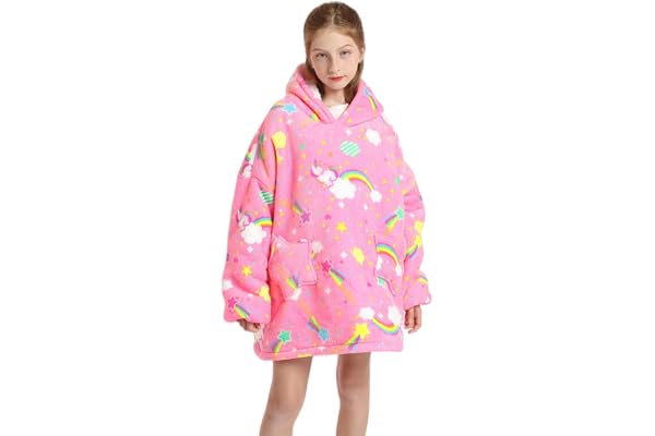 Barn överdimensionerad filt huvtröja, bärbar filt sweatshirt för flicka pojke, Sherpa Fleece pullover med huva för barn tonåringar i åldrarna 5-15