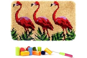 ROCKY&CHAO Knüpfteppich Zum Selber knüpfen, Knüpfsets Latch Hook Kit Selbst Knüpfen Set für Kinder und Erwachsene (Flamingo)