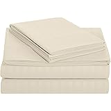 amazon basics Deluxe Microfiber Striped Bedsheet Set (Includes 1 Bedsheet, 1 Fitted Sheet With Elastic, 2 Pillow Covers), Bei