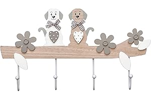 SPOTTED DOG GIFT COMPANY Coat Hooks Wall Mounted, Wooden Coat Rack with 4 Hooks for Clothes Coats Keys, Dog Leads, Dog Themed Decorative Home Room Decor Accessories Adults Kids, Gifts Animal Lovers