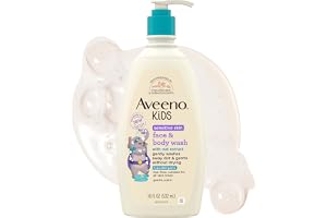 Aveeno Baby Kids Sensitive Skin Face & Body Wash with Oat Extract, Tear Free & Suitable for All Skin Tones, Hypoallergenic, 18 fl. Oz, 18 Fl Oz (Pack of 1)