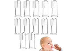 QIANEFFORT 12Pcs Silicone Baby Finger Toothbrush, Soft Finger Toothbrush for Teething Relief, Clear Toddler Oral Care