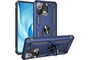 Fetrim Funda para Xiaomi MI 11 Lite, Carcasa Shock Absorción de TPU y PC con Anillo de rotación Soporte para Xiaomi MI 11 Lite/11 Lite 5G Azul Marino