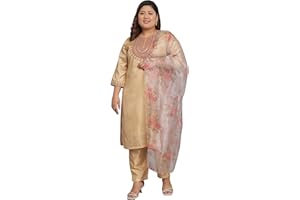 VredeVogel Kurta-Hose für Damen, Seidenmischung, Übergröße, mit Organza-Dupatta