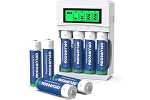 Pile Ricaricabili AA con Caricatore, Delyeepow 8 Pezzi 3300 mAh 1.2V Ni-MH Batterie Ricaricabili AA, con Caricatore Intelligente LCD Caricabatterie 4 slot Indipendente Ricarica Rapida USB