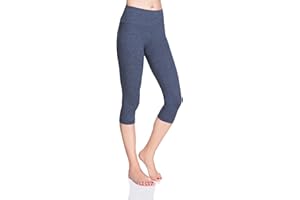 MITAAMI High Waisted 3/4 Lenght Cropped Cotton Pants - Non See Through Capri Leggings Tummy Control Panel Active Pants - Casual Stretchy Sport Gym Yoga Leggings