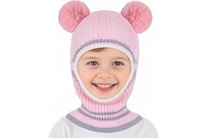Yimomoyi Cappello invernale per bambini, paraorecchie antivento, scaldacollo 3 in 1, berretto termico, cappello lavorato a maglia per bambini e bambine dai 2 ai 5 anni, rosa