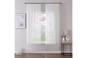 ‎JOYDECO Joydeco 2er Set H145 x B140 cm Weiß Transparente Kurz Schien Gardinen Sheer Voile Vorhänge für Schienensystem mit Kräuselband Vorhang Polyester Durchlässig Curtains Modern Schlafzimmer Wohnzimmer