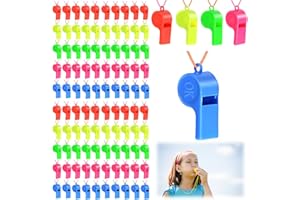 AETHERAURORA 100 Pezzi Fischietti in Plastica, 5 Colore Fischietto con Cordino, Sporting Fischietto per Arbitro, Colorato Fischietti per Bambini, per Allenatori, Arbitri, Bagnini, Studenti, Addestramento Cani